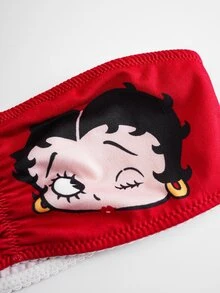 Betty Boop x SHEIN 女士豹纹卡通人物印花抹胸文胸 - 紅色 - 查看 5