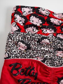 Betty Boop x SHEIN 女士豹纹卡通人物印花抹胸文胸 - 紅色 - 查看 4