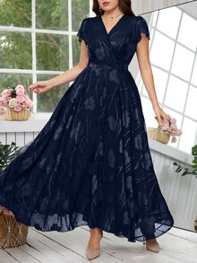 Reflora 大尺碼女款優雅浪漫 L'amoure 花卉印花洋裝，適合夏季婚禮正式賓客穿著 - 藏蓝色 - 查看 5