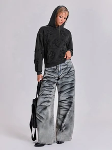 ROMWE Y2K Women's Patchwork Casual Versatile Daily Wear Long Sleeve Sweatshirt - Black - View 8