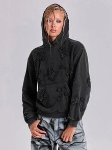 ROMWE Y2K Women's Patchwork Casual Versatile Daily Wear Long Sleeve Sweatshirt - Black - View 4