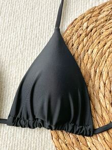 SHEIN Swim New Summer Fashion Beachwear: Sexy And Elegant Floral Print Bikini Top –Swimsuits For Woman.Vacation Outfits Women. - Black - View 5