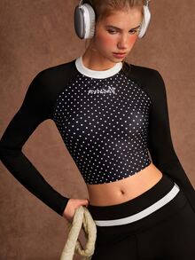 VARSIVA Women's Letter Print Polka Dot Casual Daily Travel Sports T-Shirt - Black and White - View 11