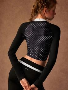 VARSIVA Women's Letter Print Polka Dot Casual Daily Travel Sports T-Shirt - Black and White - View 9