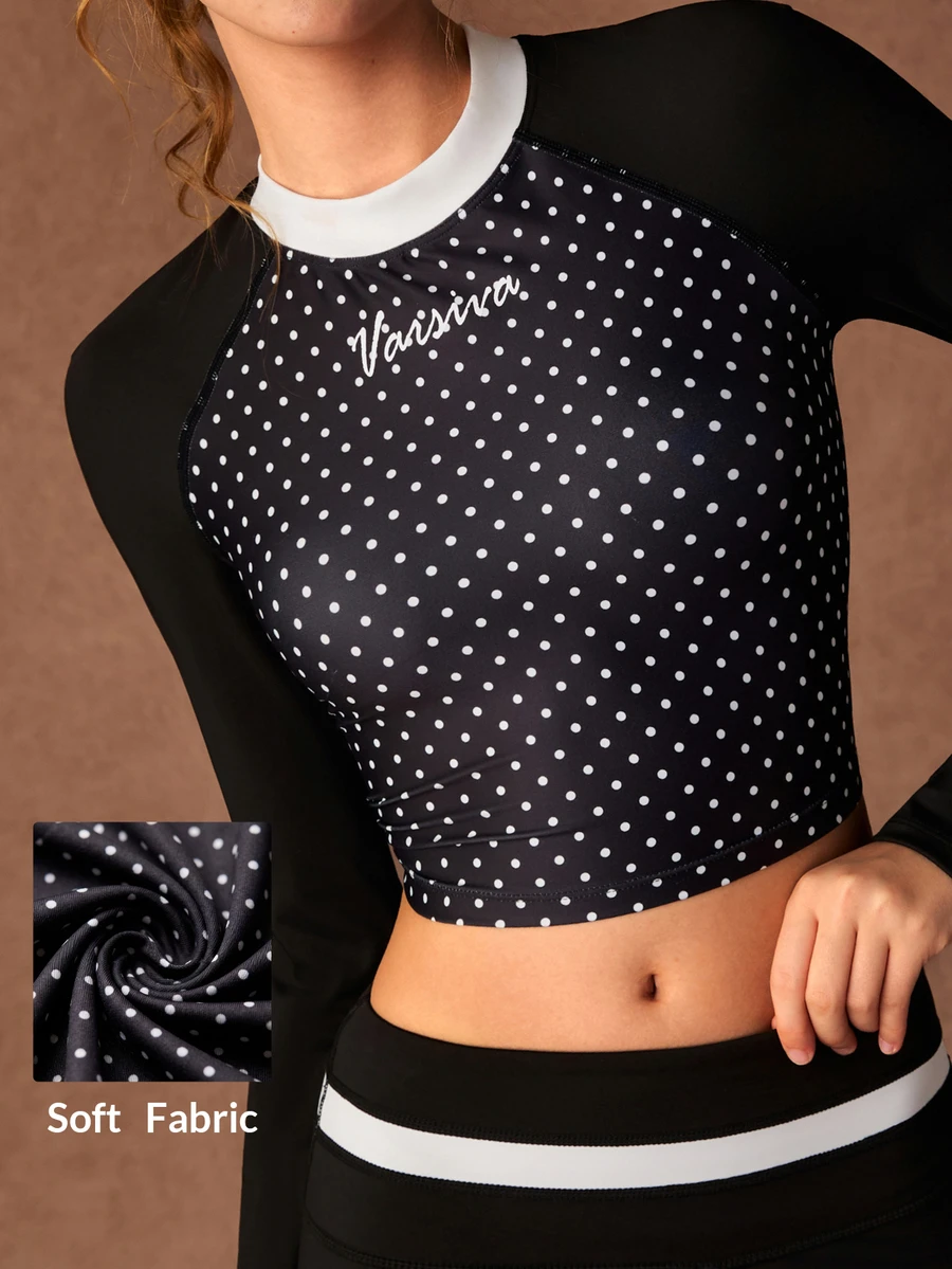 VARSIVA Women's Letter Print Polka Dot Casual Daily Travel Sports T-Shirt