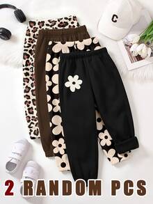 Celana Jogger Kasual Bayi Perempuan Motif Bunga & Leopard Nyaman untuk Musim Gugur dan Musim Dingin, 2 Potong - MultiWarna - View 3