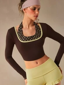 VARSIVA Women's Polka Dot Colorblock 2 In 1 Casual Daily Travel Sports T-Shirt - Multicolor - View 5