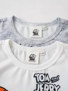 TOM & JERRY X SHEIN Baby Boy Cartoon Print Round Neck Short Sleeve Casual Romper - Multicolor - View 3