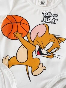 TOM & JERRY X SHEIN Baby Boy Cartoon Print Round Neck Short Sleeve Casual Romper - Multicolor - View 10