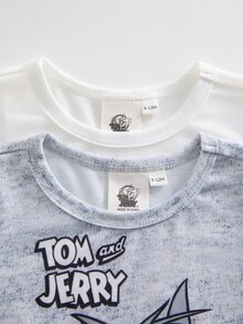 TOM & JERRY X SHEIN 2pcs Baby Boy Casual Everyday Commute Cute Cartoon Letter Graphic Long Sleeve Bodysuit, Spring/Autumn - Multicolor - View 3