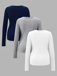 Modmama 3件裝哺乳用純色長袖上衣 秋季居家服 產後穿著 灰色白色 休閒寬鬆款 - 彩色 - 查看 3