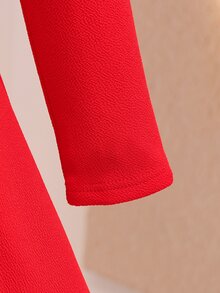 SHEIN Autumn/Winter Girls' Black And White Colorblock Slim Fit Dress With Bow Accessory, Elegant Style - Red - View 6