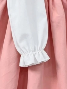 SHEIN Tween Girls Dress, Pink, Slim Fit, Warm For Autumn/Winter, Fashionable And Versatile, Casual, Daily, Ruffle Hem, Elegant, Collar, Ditsy Floral, Holiday, Round Neck - Pink - View 7