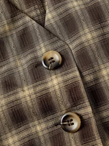 SHEIN MOD Plaid V-Neck Ribbon Vintage Preppy Vest Jacket Office Everyday School Brown Summer Thanksgiving - Multicolor - View 6