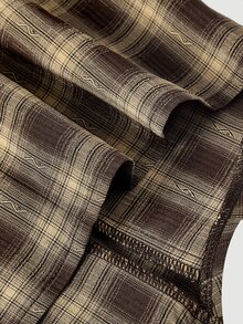 SHEIN MOD Plaid V-Neck Ribbon Vintage Preppy Vest Jacket Office Everyday School Brown Summer Thanksgiving - Multicolor - View 7