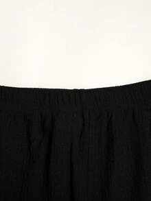 SHEIN 青少年女孩秋冬春季休閒時尚棕色針織紋理方領抽褶腰長袖T恤與長褲兩件套，百搭日常穿著 - 黑色 - 查看 6