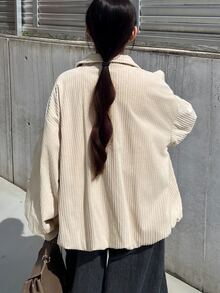 FRIFUL Áo khoác nữ tay dài khóa kéo họa tiết vân tối giản, đa năng mặc hằng ngày - Màu be - Xem 2