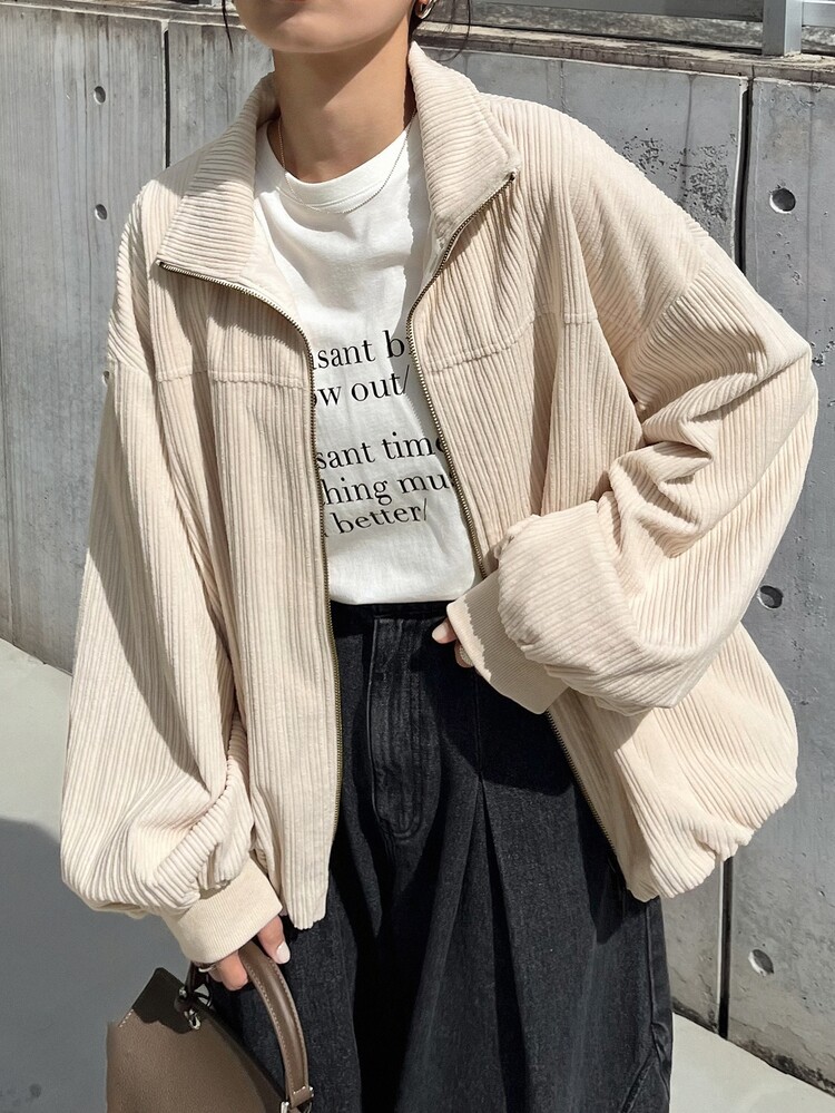 FRIFUL Women's Minimalist Textured Zipper Long Sleeve Jacket, Versatile For Daily Wear - Apricot - View 6