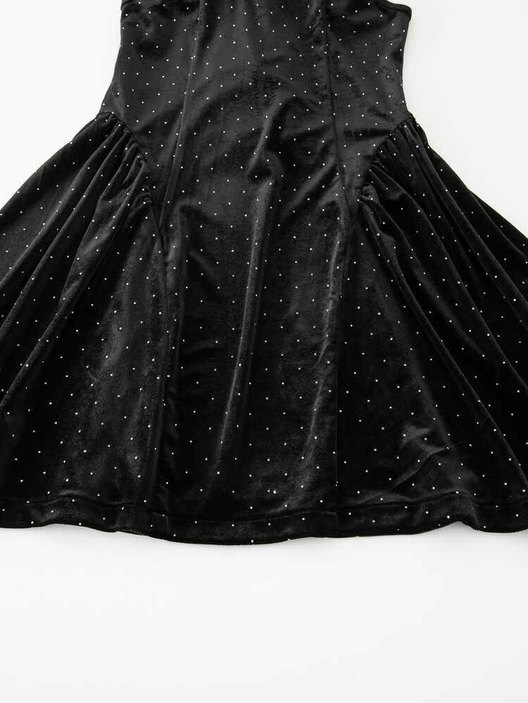 Girls Spring/Summer Vintage Cute Elegant Sweet Style Black Polka Dot Print Square Neck Sleeveless Puff Dress With Large Bow Back Decoration Open Back - Black - View 6