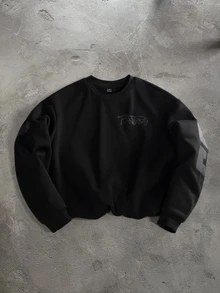 Major Grit Men's Letter Print Crew Neck Long Sleeve Casual Pullover Sweatshirt, Goth - Black - View 2