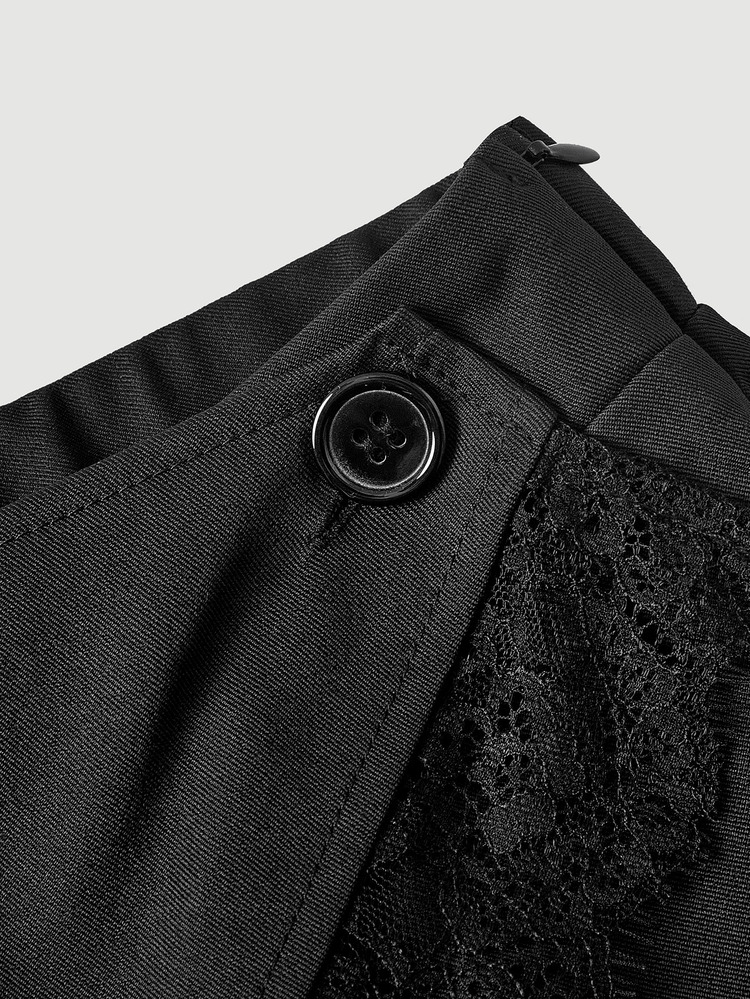 SHEIN MOD Black Lace Patchwork Slightly Wide Leg Trousers Night Autumn Elegant Sexy Going Out - Black - View 5