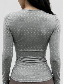 Sundraya 3pcs Polka Dot Print Crew Neck Long Sleeve T-Shirt Set For Women, Comfortable Soft Elastic Slim Fit Flattering Daily Commute Base Layer - White - View 4