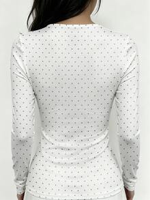 Sundraya 3pcs Polka Dot Print Crew Neck Long Sleeve T-Shirt Set For Women, Comfortable Soft Elastic Slim Fit Flattering Daily Commute Base Layer - White - View 3