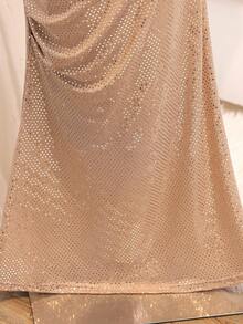Teen Girl Elegant Sophisticated Chic Luxury Evening One-Shoulder Halter Neck Slim Fit Waist Long Dress - Champagne - View 7
