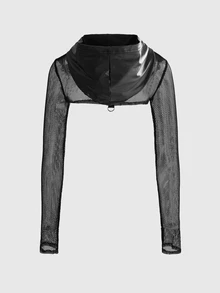 ROMWE Gothic Punk Halloween Outfit Pentagram Decor Hooded Cropped Sleeveless Top - Black - View 9
