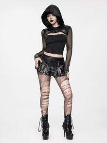 ROMWE Gothic Punk Halloween Outfit Pentagram Decor Hooded Cropped Sleeveless Top - Black - View 7