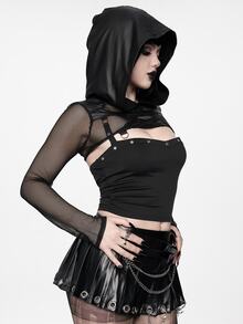 ROMWE Gothic Punk Halloween Outfit Pentagram Decor Hooded Cropped Sleeveless Top - Black - View 5