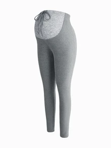 Modmama Maternity Colorblock Waist Tie Casual Versatile Leggings - Grey - View 6
