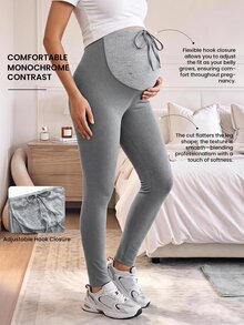 Modmama Maternity Colorblock Waist Tie Casual Versatile Leggings - Grey - View 1
