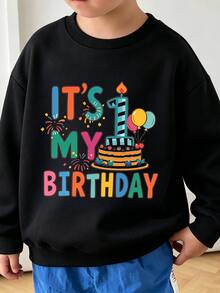 1件男嬰可愛白色周歲生日派對圓領衛衣，英文標語與圖案冬季輕便套頭衫，秋季/冬季休閒禮物 - 白色 - 查看 3
