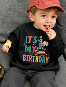 1件男嬰可愛白色周歲生日派對圓領衛衣，英文標語與圖案冬季輕便套頭衫，秋季/冬季休閒禮物 - 白色 - 查看 2