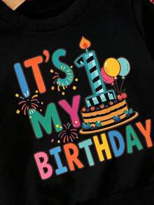 1件男嬰可愛白色周歲生日派對圓領衛衣，英文標語與圖案冬季輕便套頭衫，秋季/冬季休閒禮物 - 白色 - 查看 8