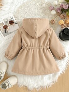 Baby Girl Mid-Length Hooded Thermal Lined Composite Thermal Long Sleeve Zipper Front Windbreaker Jacket Suitable For Winter - Khaki - View 2