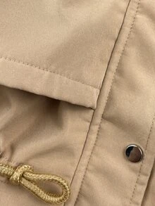Baby Girl Mid-Length Hooded Thermal Lined Composite Thermal Long Sleeve Zipper Front Windbreaker Jacket Suitable For Winter - Khaki - View 4