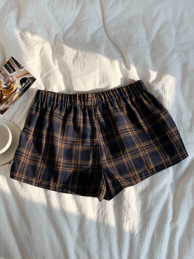Comfortcana Women's Casual Plaid Mini Shorts For Summer - Orange - View 2