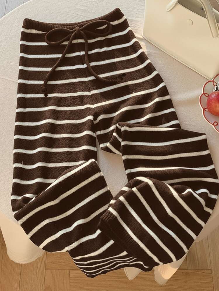 Comfortcana Women's Casual 90s Retro Vintage 70s 80s Retro Drawstring Brown Stripe Striped Striped Striped Pants Everyday Travel Home Fall Everyday Home Lounge - Brown - View 4