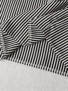 SHEIN Teen Girl Autumn Outfits Black Shirt Contrast White Collar Design, Delicate Horse Embroidery Sixth Form Formal Casual Streetwear - Multicolor - View 6