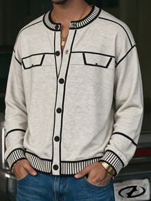 Manfinity Homme 男士極簡街頭風條紋拼色針織開襟衫 - 彩色 - 查看 4