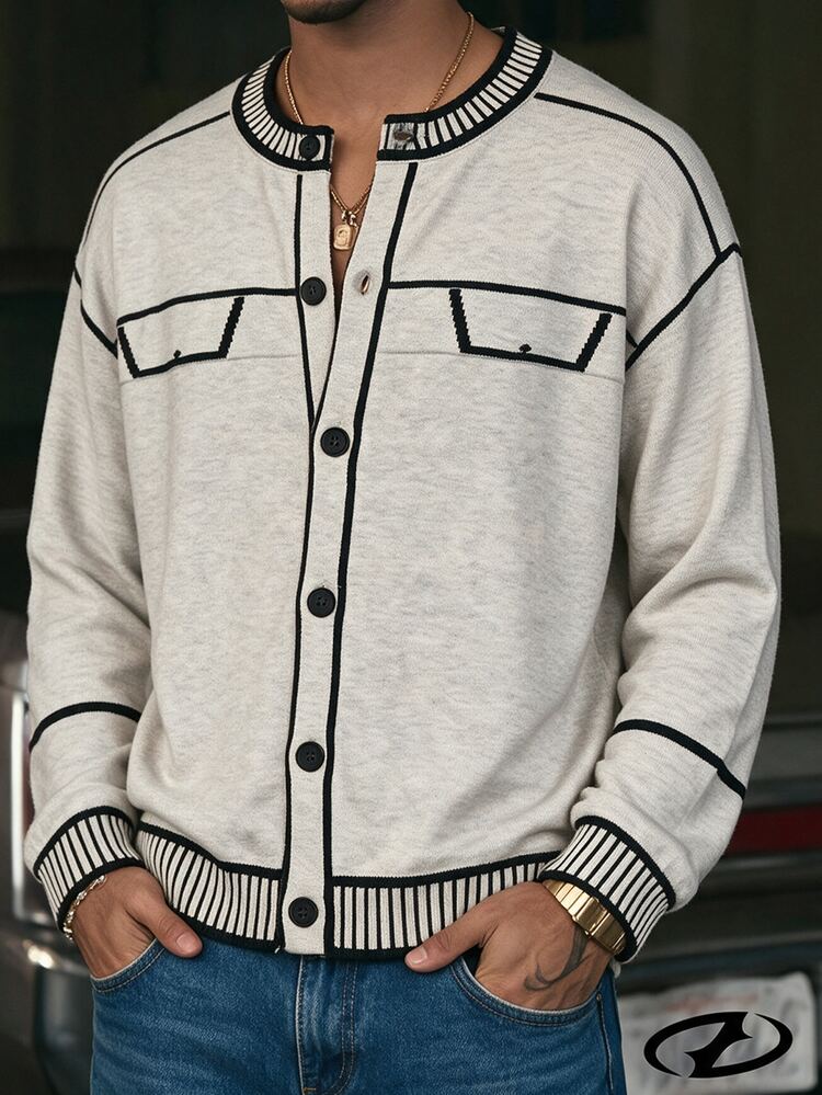 Manfinity Homme Men's Minimalist Streetwear Striped Colorblock Knit Cardigan - Multicolor - View 4