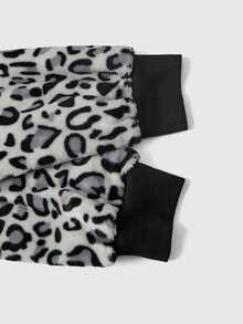 ROMWE Autumn/Winter Y2K Leopard Print Faux Fur & Fleece Hooded Cinched Waist Women's Sweatshirt - Black - View 14