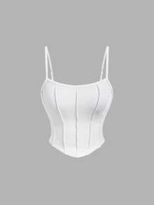 SHEIN MOD Women's Solid Color Fitted Versatile Daily Wear Camisole Tank Top 2pcs Everyday Black White Summer Casual Minimalist Modest Going Out - Black and White - View 7