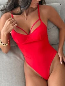 Aloruh Sexy Chic Criss-Cross Underwire Cami Camisole With Tummy Control And Thong, 1pc, Slimming Innerwear/Outerwear Top For Women - Red - View 3
