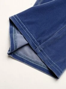 SHEIN 大童女孩大號亮鑽背後連帽天鵝絨運動衫喇叭褲套裝 秋冬款 - 藍色 - 查看 13
