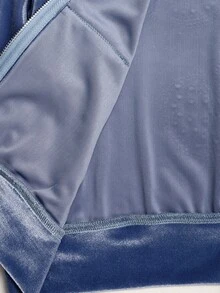 SHEIN 大童女孩大號亮鑽背後連帽天鵝絨運動衫喇叭褲套裝 秋冬款 - 藍色 - 查看 15
