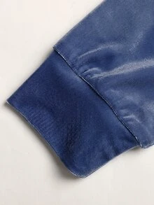 SHEIN 大童女孩大號亮鑽背後連帽天鵝絨運動衫喇叭褲套裝 秋冬款 - 藍色 - 查看 9