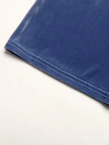 SHEIN 大童女孩大號亮鑽背後連帽天鵝絨運動衫喇叭褲套裝 秋冬款 - 藍色 - 查看 12